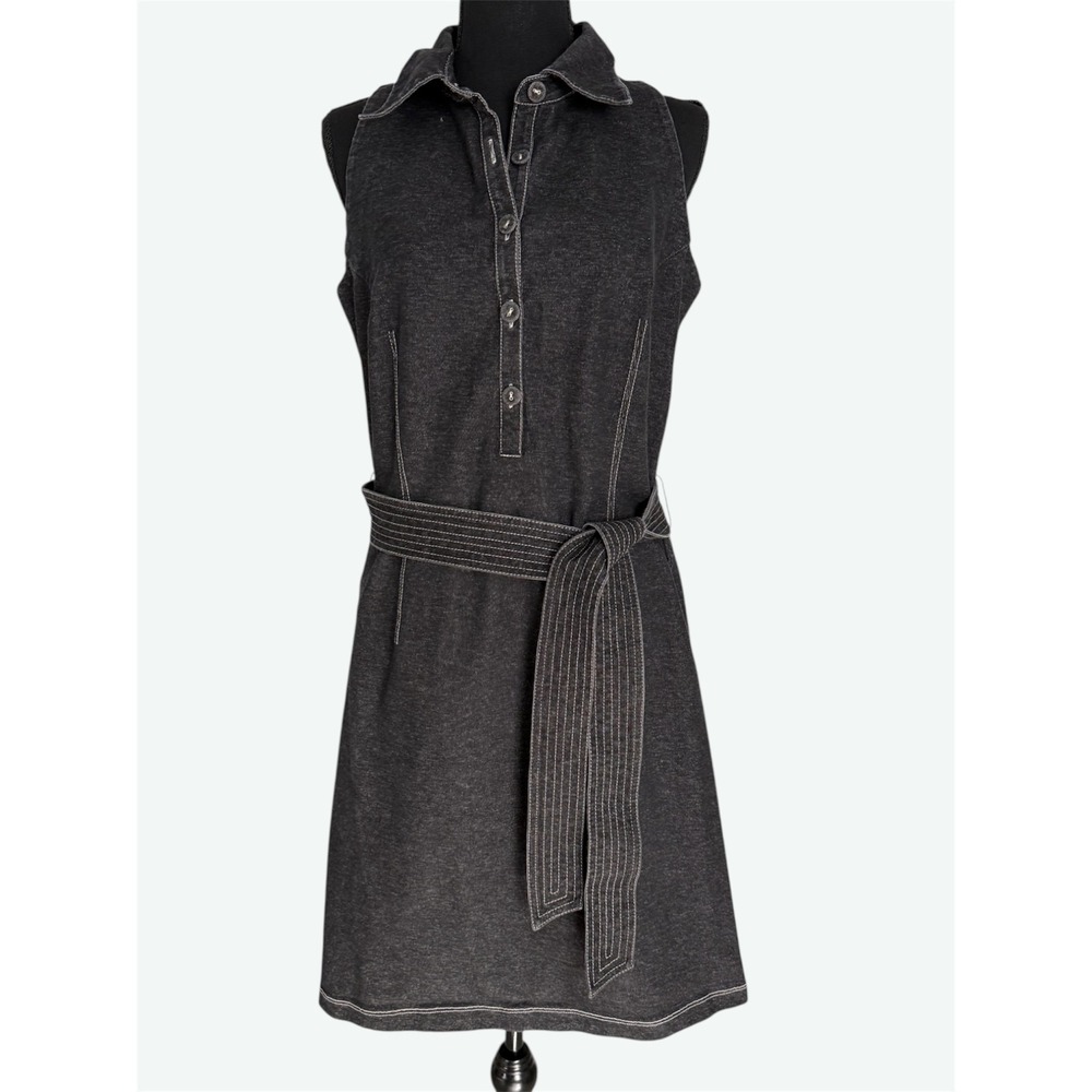 Lafayette 148 NY Shirt Dress Women 8 Grey Excellent Sleeveless Belted Mini